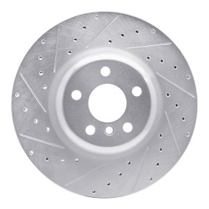 BMW 540I xDrive Brake Rotor (1) - Rear Left - R1 Concepts - Drilled & Slotted - Silver - `16-`25